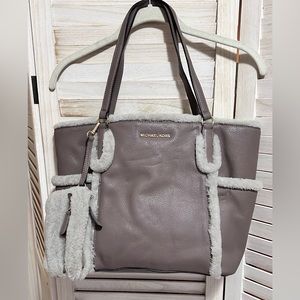 Michael Kors Gray Tote with faux fur trim